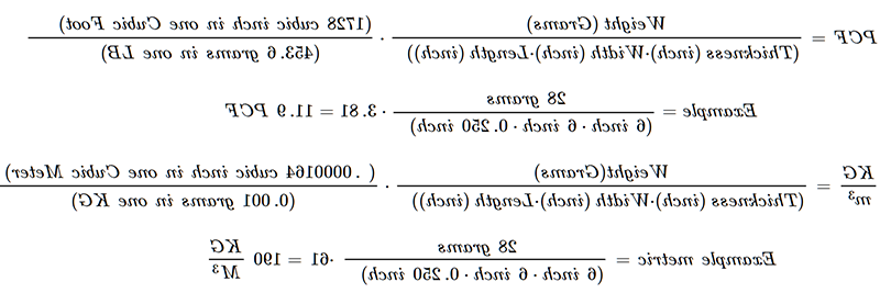 Formula for pounds per cubic foot (PCF)